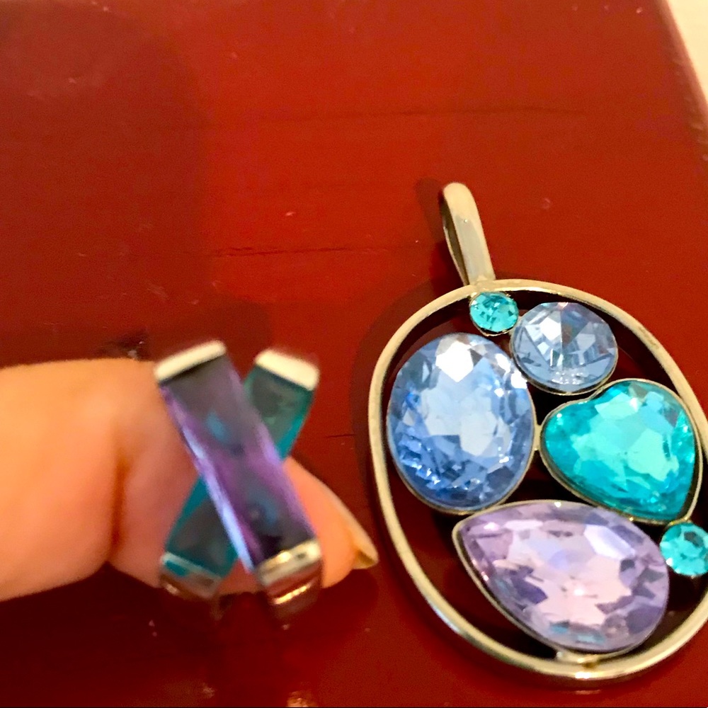 Silver purple and blue pendant and ring